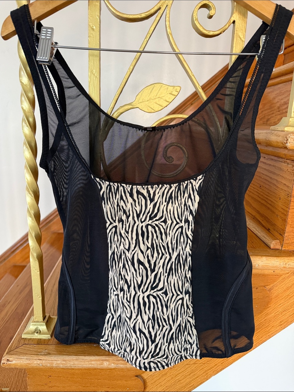 Ambrielle Black Mesh Camisole with Zebra-Print Panel